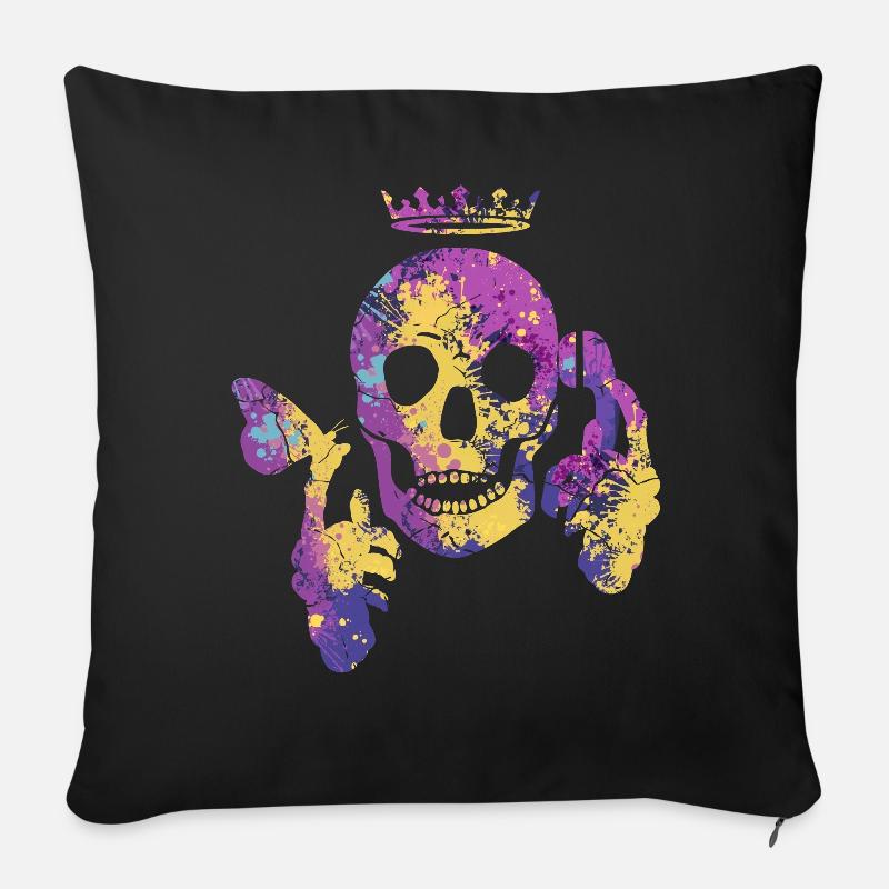 Totenkopf mit Schmetterling - Sofakissen mit Füllung 45 x 45 cm - Schwarz
