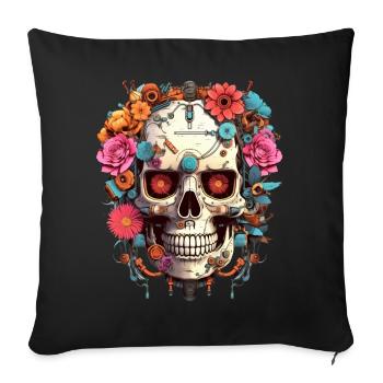 Cyborg Skull Robot Android Sugar Skull - Sofa pillow with filling 45cm x 45cm - black - Front