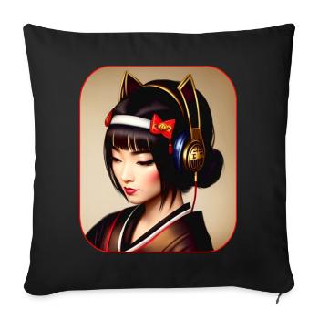 Modern geisha with headphones - Sofa pillow with filling 45cm x 45cm - black - Front
