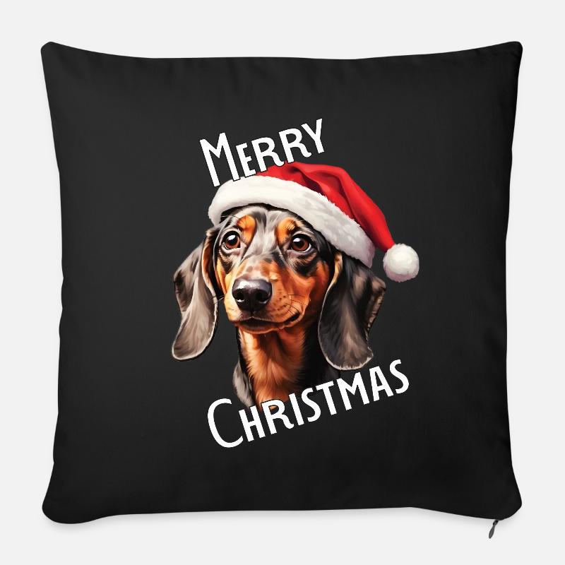 Dackel mit Nikolausmütze - Weihnachtsgeschenk - Sofakissen mit Füllung 45 x 45 cm - Schwarz