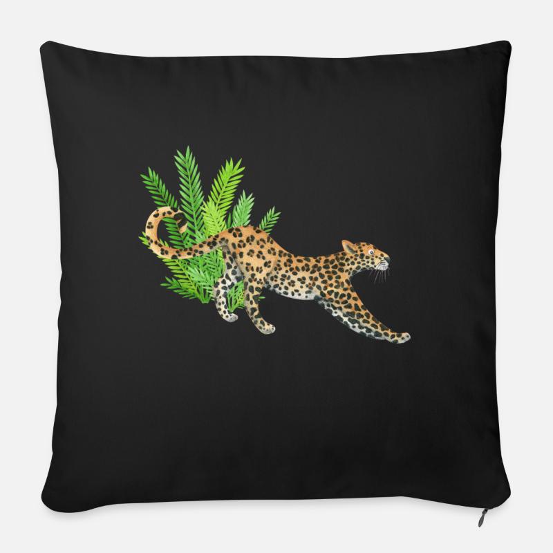 Leopard im Dschungel - Sofakissen mit Füllung 45 x 45 cm - Schwarz