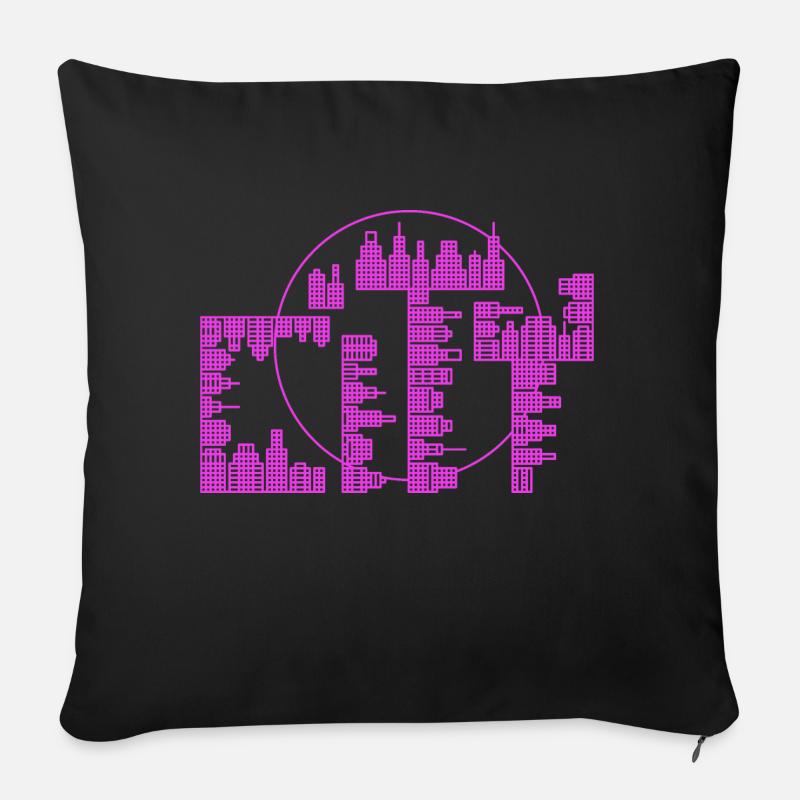 Skyline, Stadt - lila Version - Sofakissen mit Füllung 45 x 45 cm - Schwarz
