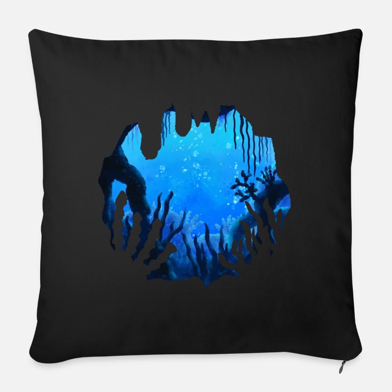 Peinture à l’aquarelle Deep Ocean - Coussin et housse de 45 x 45 cm - noir