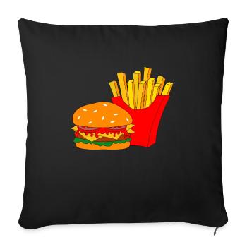 Burger avec frites - Coussin et housse de 45 x 45 cm - noir - Devant