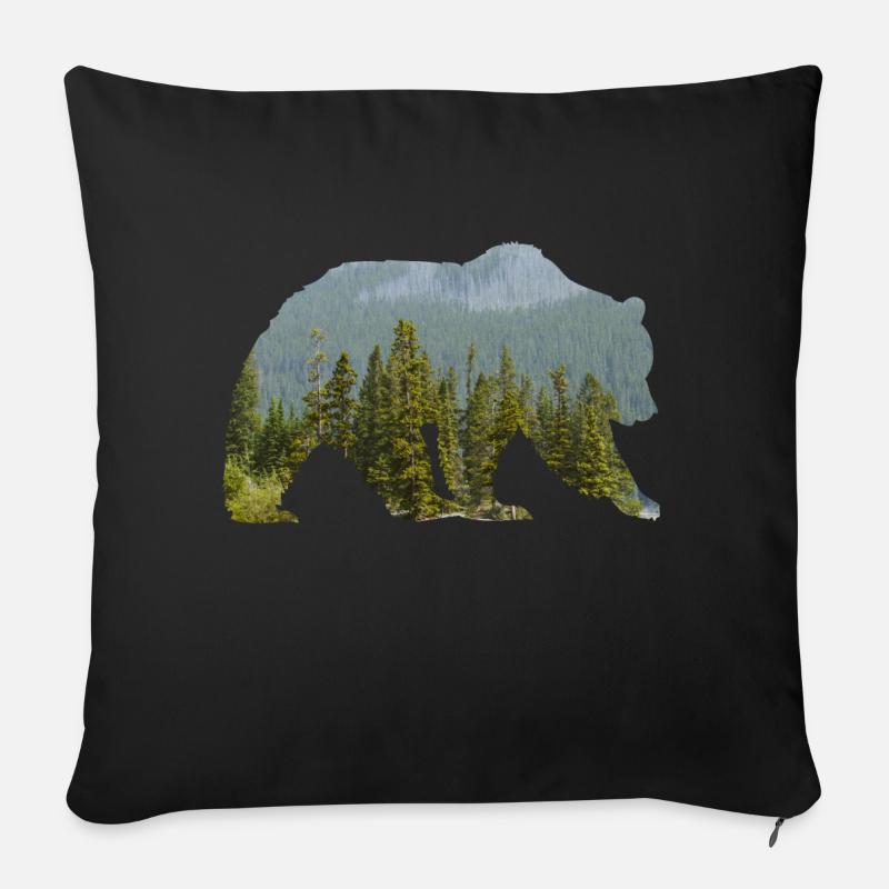Ours dans la forêt montagneuse Silhouette - Coussin et housse de 45 x 45 cm - noir