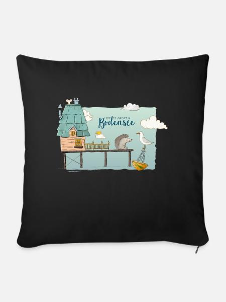 Pfahlbauten Bodensee - Süßes Motiv mit Igel & Möwe - Sofakissen mit Füllung 45 x 45 cm - Schwarz