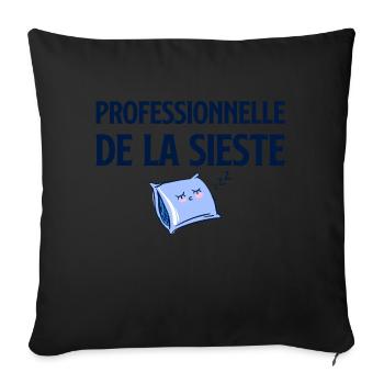 Pro de la sieste humour dormir - Coussin et housse de 45 x 45 cm - noir - Devant