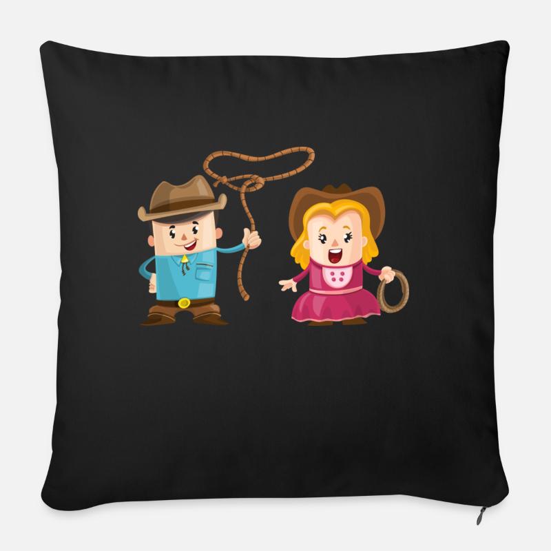 Cowboy mit Mädchen - Sofakissen mit Füllung 45 x 45 cm - Schwarz