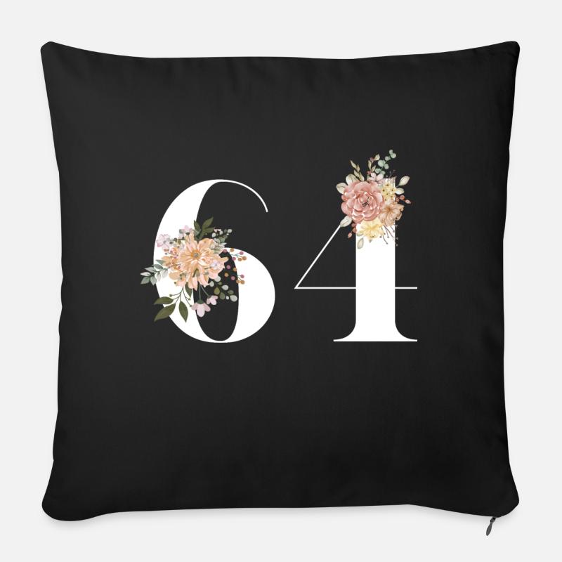 64e anniversaire fleuris (Cadeau de 64 ans) - Coussin et housse de 45 x 45 cm - noir