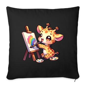 Giraffe Painting Long-necked Artist Kid's Shirt - Sofa pillow with filling 45cm x 45cm - black - Front