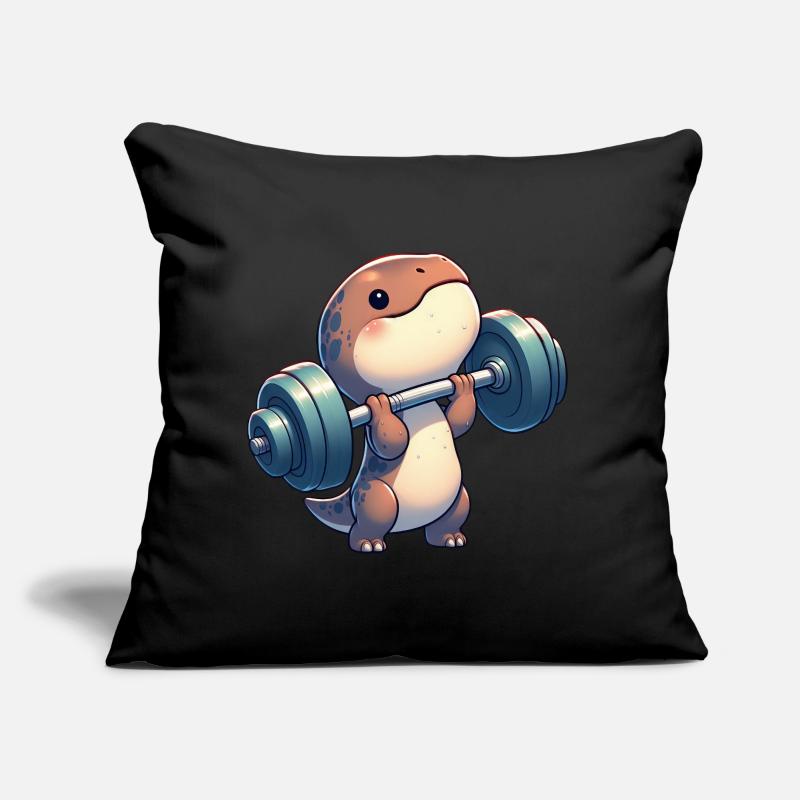 Chibi Dino T-Rex Workout avec haltères Coussin et housse de 45 x 45 cm