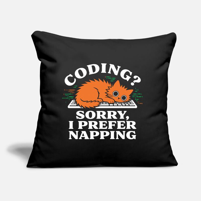 Coder ? Désolé, je préfère faire la sieste, chat drôle Coussin et housse de 45 x 45 cm