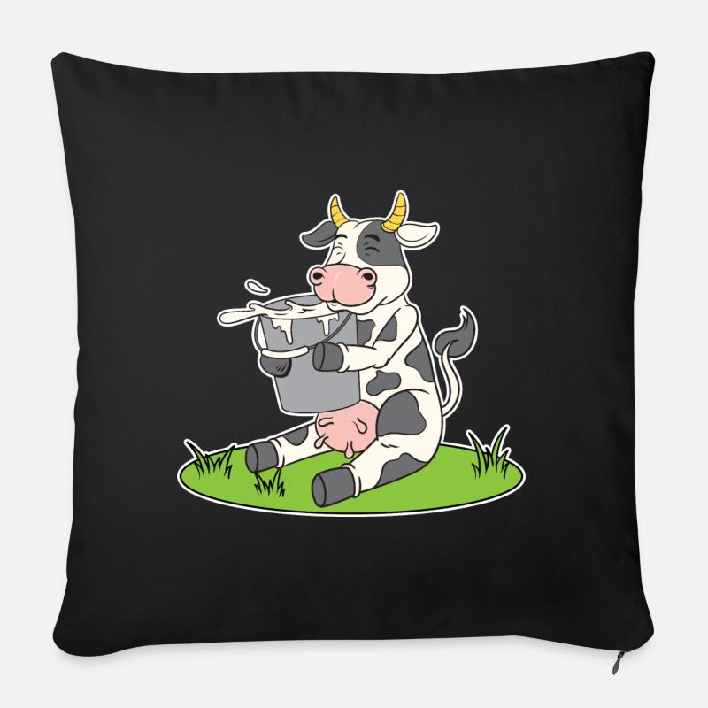 Drôle de vache avec un seau de lait vache douce vache vache vaches - Coussin et housse de 45 x 45 cm - noir