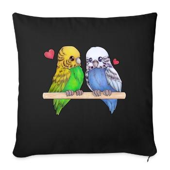 Niedlicher Wellensittich Pärchen mit Herzen - Sofakissen mit Füllung 45 x 45 cm - Schwarz - Vorne