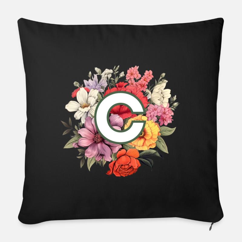 C Monogram Bouquet - Sofa pillow with filling 45cm x 45cm - black