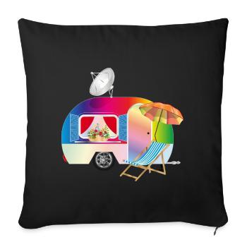 Caravane rétro colorée avec transat - Coussin et housse de 45 x 45 cm - noir - Devant