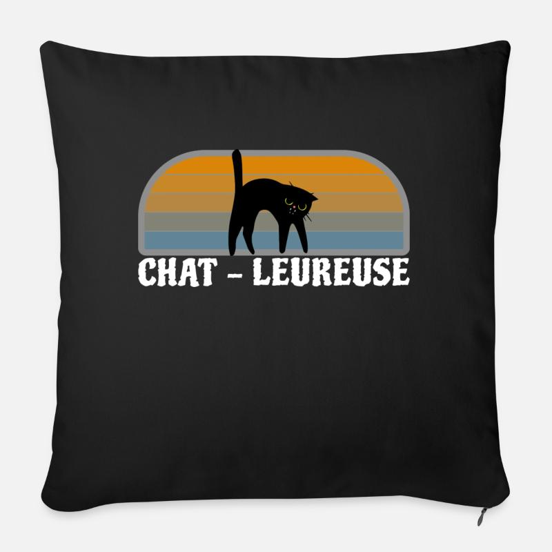 Chat noir , chat-leureuse. - Coussin et housse de 45 x 45 cm - noir