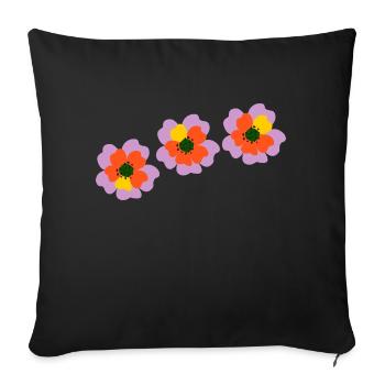 Fleurs en rose, rouge et jaune - Coussin et housse de 45 x 45 cm - noir - Devant