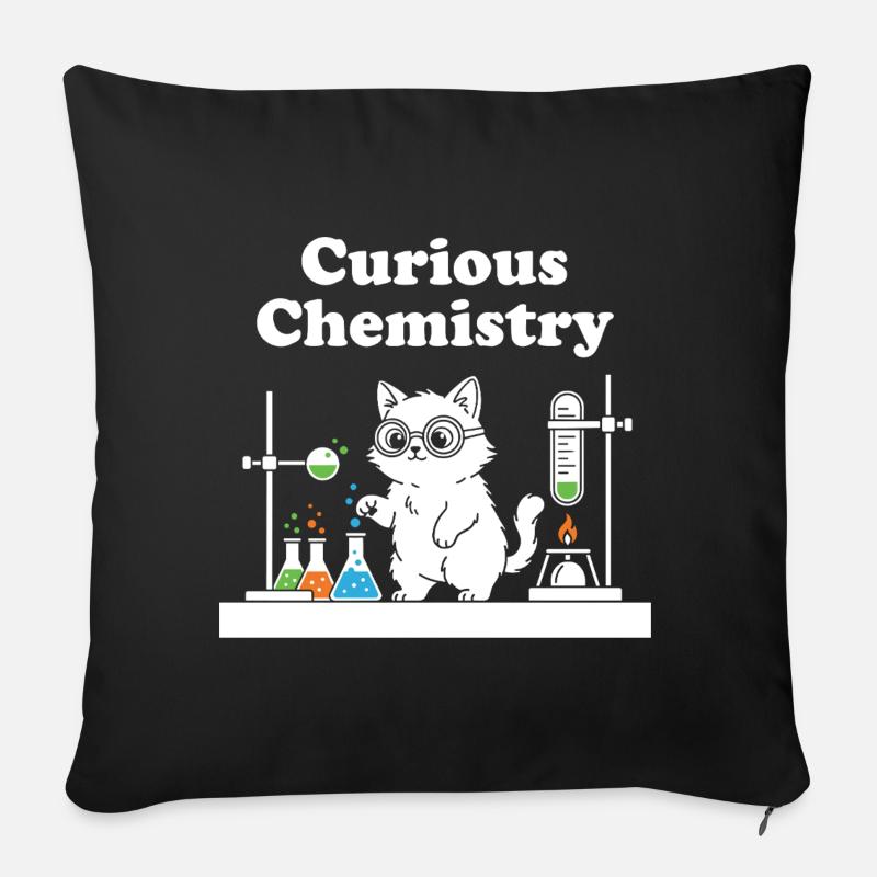 Chat de la Chimie Curieuse - Coussin et housse de 45 x 45 cm - noir