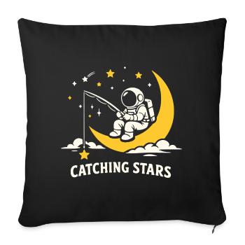 Astronaute à la pêche aux étoiles sur la Lune - Coussin et housse de 45 x 45 cm - noir - Devant