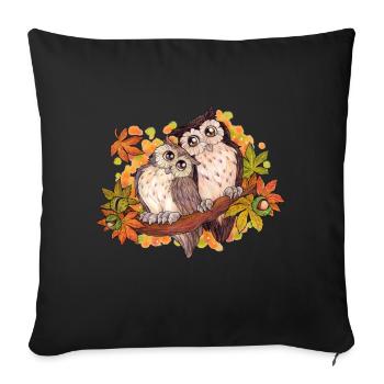 Niedliches Eulen Paar im Herbst mit Kastanie - Sofakissen mit Füllung 45 x 45 cm - Schwarz - Vorne