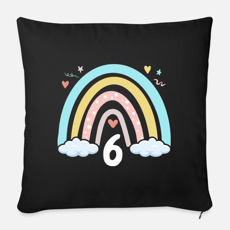 6. Geburtstag Mädchen Regenbogen Boho - Sofakissen mit Füllung 45 x 45 cm - Schwarz