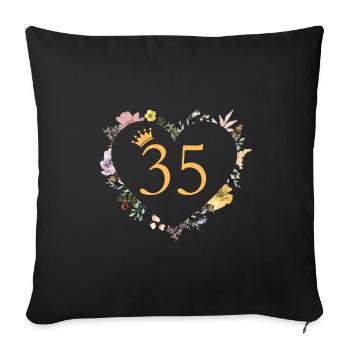 Zahl 35, Herz-Blumen, personalisierbar - Sofakissen mit Füllung 45 x 45 cm - Schwarz - Vorne