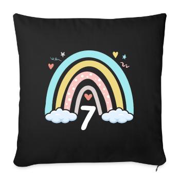 7ème anniversaire Fille Arc-en-ciel Boho - Coussin et housse de 45 x 45 cm - noir - Devant
