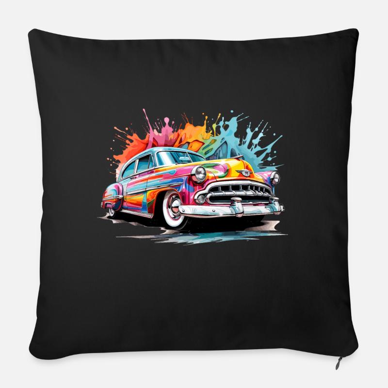 bunter Oldtimer - Sofakissen mit Füllung 45 x 45 cm - Schwarz