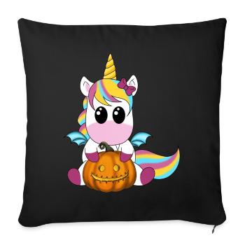 Licorne avec lanterne à la citrouille - Coussin et housse de 45 x 45 cm - noir - Devant