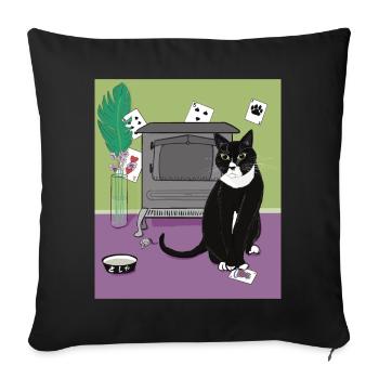 Cat Queen of Hearts. - Sofa pillow with filling 45cm x 45cm - black - Front