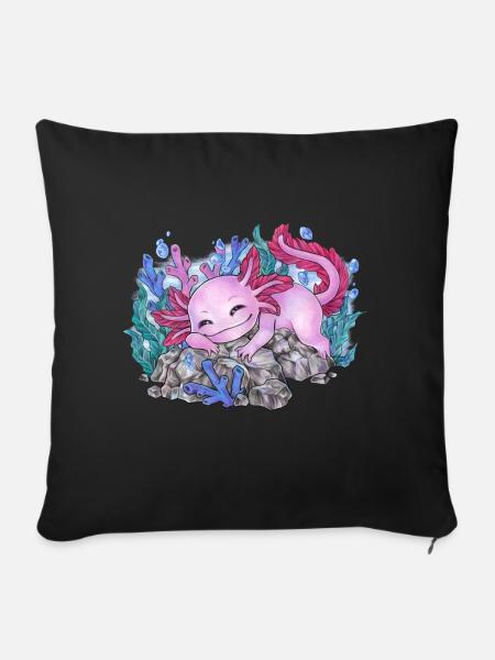 Niedlich Schlafendes Axolotl Unterwasser Geschenk - Sofakissen mit Füllung 45 x 45 cm - Schwarz