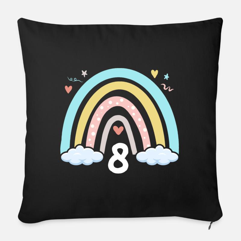 8. Geburtstag Mädchen Regenbogen Boho - Sofakissen mit Füllung 45 x 45 cm - Schwarz
