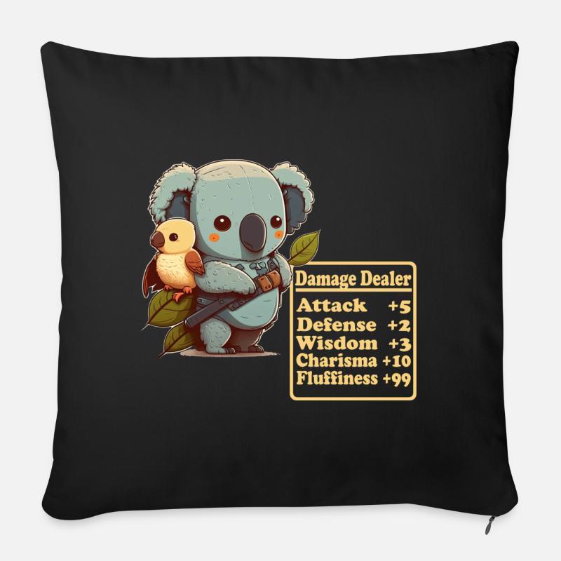 Koala mignon infligeant des dégâts avec des spectacles d’oiseaux - Coussin et housse de 45 x 45 cm - noir