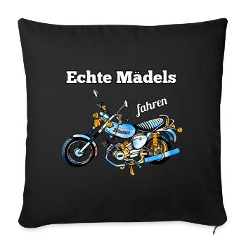 Echte Mädels fahren Simson Moped Nostalgie - Sofakissen mit Füllung 45 x 45 cm - Schwarz - Vorne