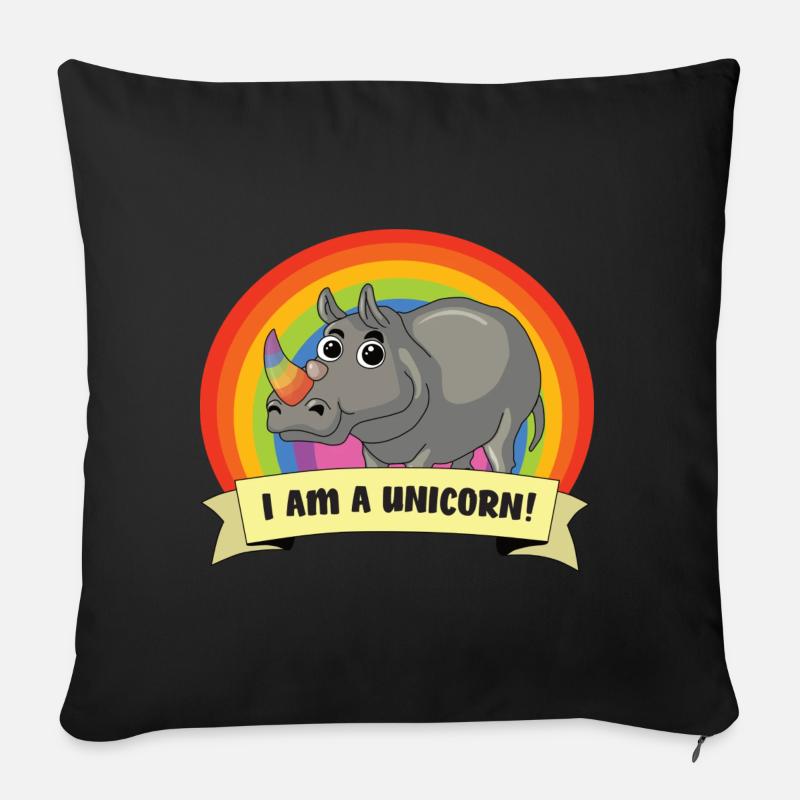 Nashorn I am a Unicorn Einhorn vor Regenbogen - Sofakissen mit Füllung 45 x 45 cm - Schwarz