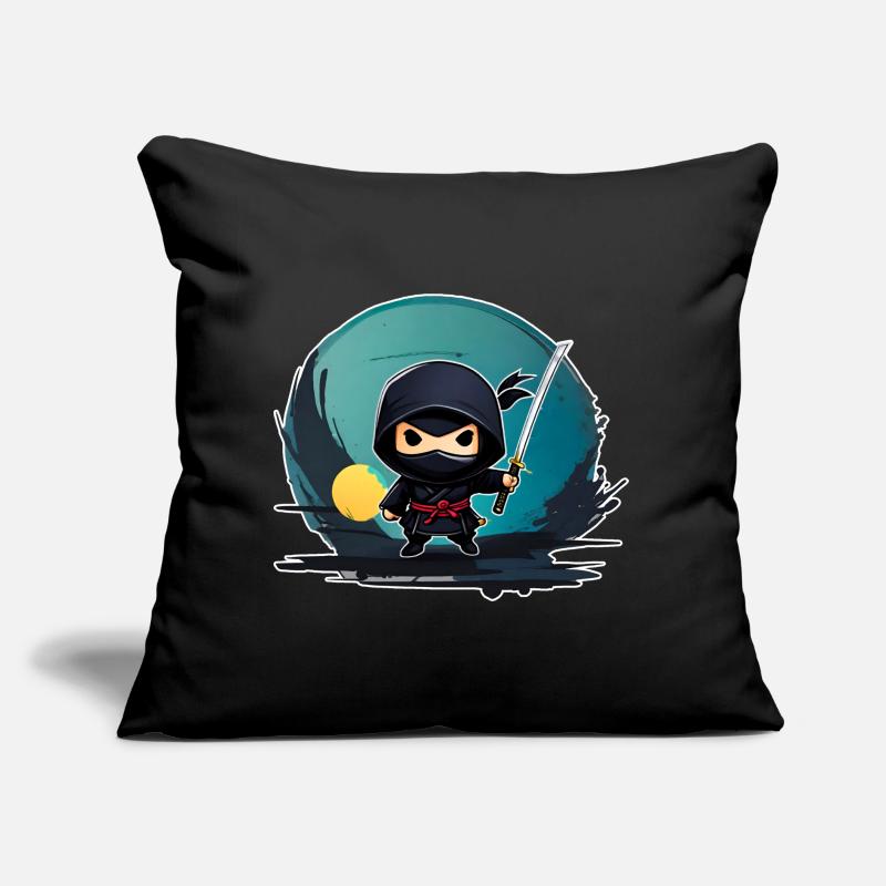 Mignon petit ninja avec épée katana Coussin et housse de 45 x 45 cm