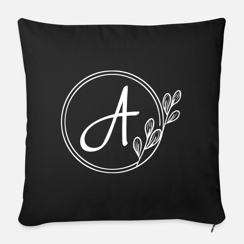 Handgezeichnetes Pflanzenmonogramm mit Stil A - Sofakissen mit Füllung 45 x 45 cm - Schwarz