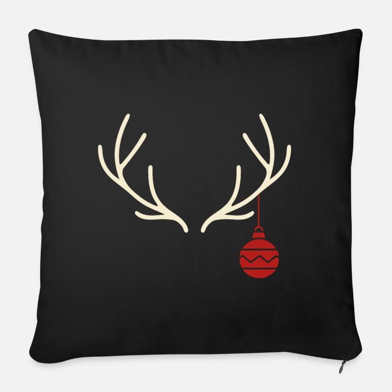 Geweih mit roter Weihnachtskugel – Yule Stil - Sofakissen mit Füllung 45 x 45 cm - Schwarz