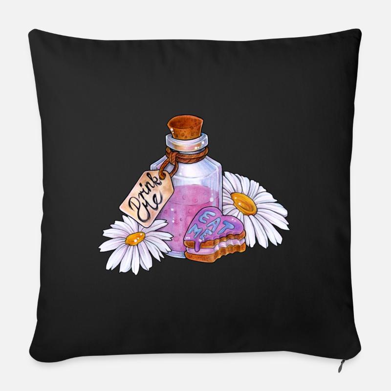 Drink me, Eat me Flasche Küchlein im Alice Style - Sofakissen mit Füllung 45 x 45 cm - Schwarz