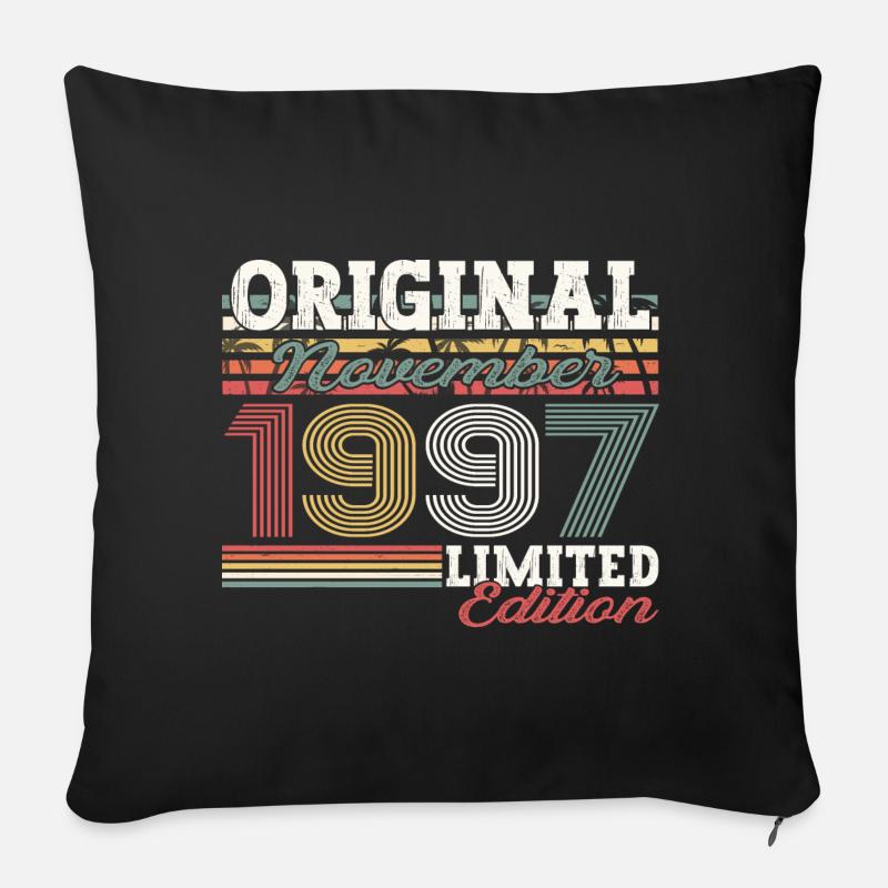 Original November 1997 25. Geburtstag Geschenk - Sofakissen mit Füllung 45 x 45 cm - Schwarz