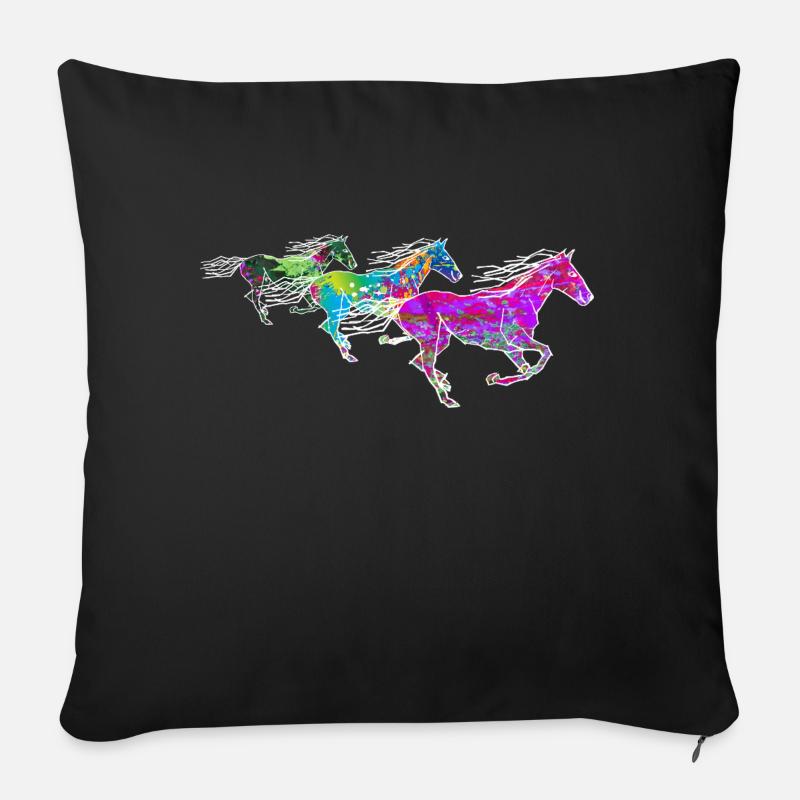 Sauvage coloré mignon chevaux, tiré cheval de cirque - Coussin et housse de 45 x 45 cm - noir
