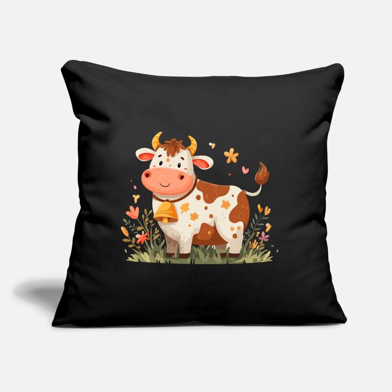 Vache avec clochette dans un champ de fleurs Coussin et housse de 45 x 45 cm