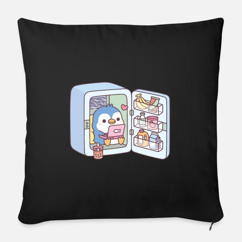 Pingouin mignon refroidissant dans un réfrigérateur - Coussin et housse de 45 x 45 cm - noir
