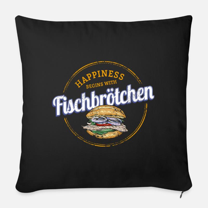 Fischbrötchen mit Matjes oder Bismarckhering - Sofakissen mit Füllung 45 x 45 cm - Schwarz