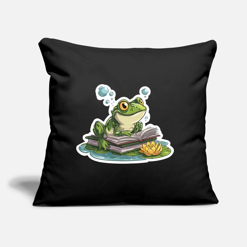 Frog Reading Pond Librarian Humor Reading Sofa pillow with filling 45cm x 45cm