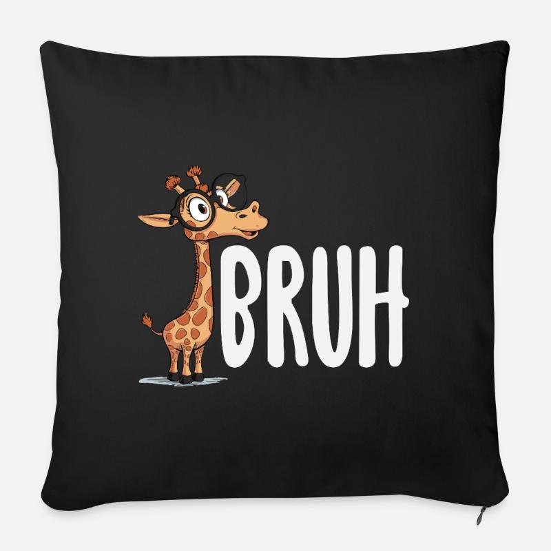 Bruh girafe avec des lunettes, mème drôle - Coussin et housse de 45 x 45 cm - noir