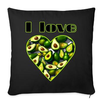 I love avocado heart - Sofa pillow with filling 45cm x 45cm - black - Front