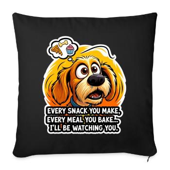 Cuddly dog with snack thoughts - Sofa pillow with filling 45cm x 45cm - black - Front