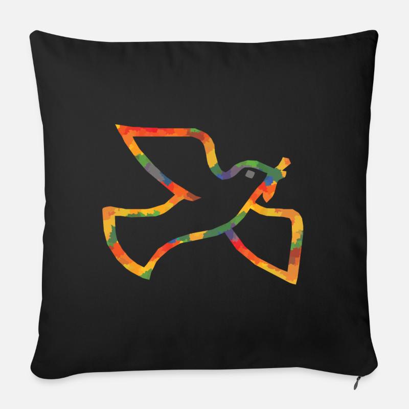 Farbige Friedenstaube - Sofakissen mit Füllung 45 x 45 cm - Schwarz